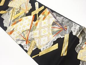 道長取に扇・古典柄・花菱模様織出し袋帯